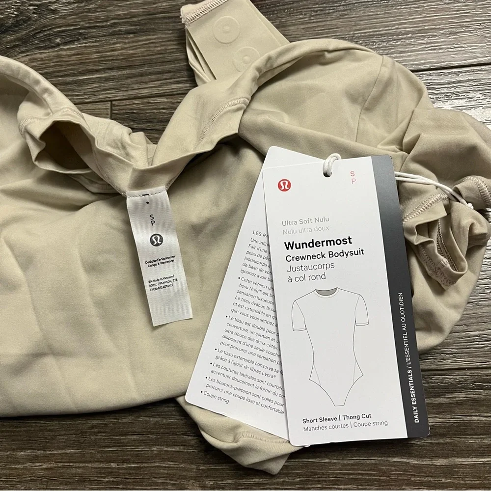 NWT Lululemon Wundermost Nulu Short-Sleeve Crew Thong Bodysuit Mojave Tan S